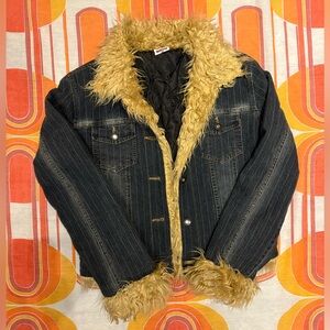 Vintage Y2K Denim Faux Fur Trim Jacket